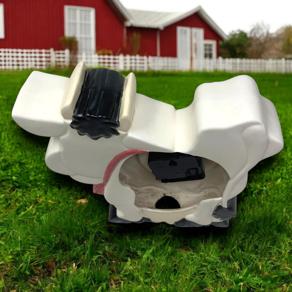 Vintage 1980's Ceramic Cow Standing Clock Whimsical Cottage Farmhouse Handmade - Picture 7 of 10